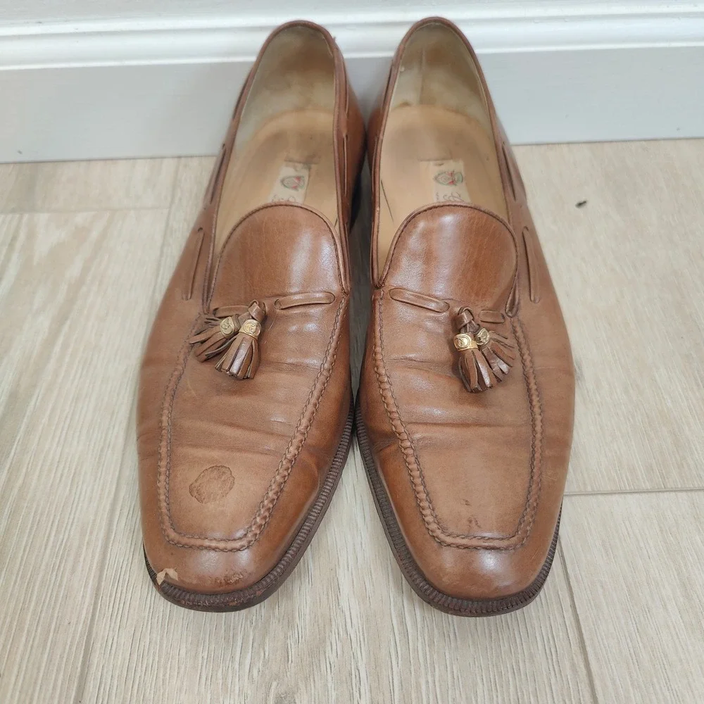 Vintage 1980s Gucci Loafers‎ Mens 44.5 11.5 Tan Leather Tassel Preppy